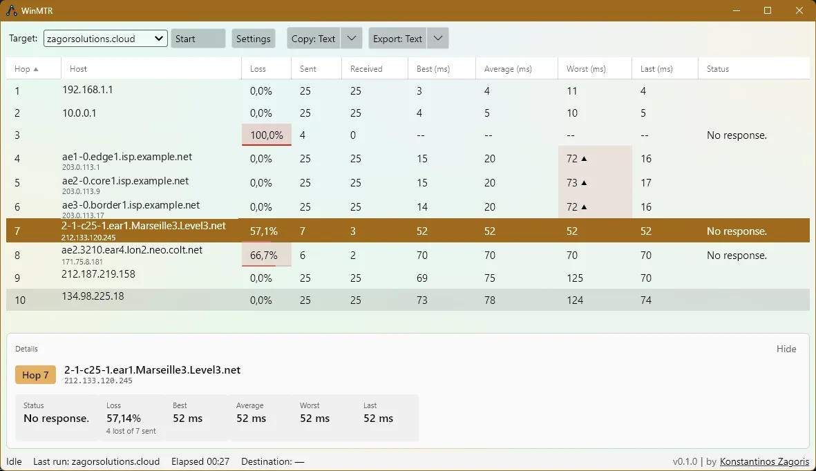 The original WinMTR app and the remastered window side by side